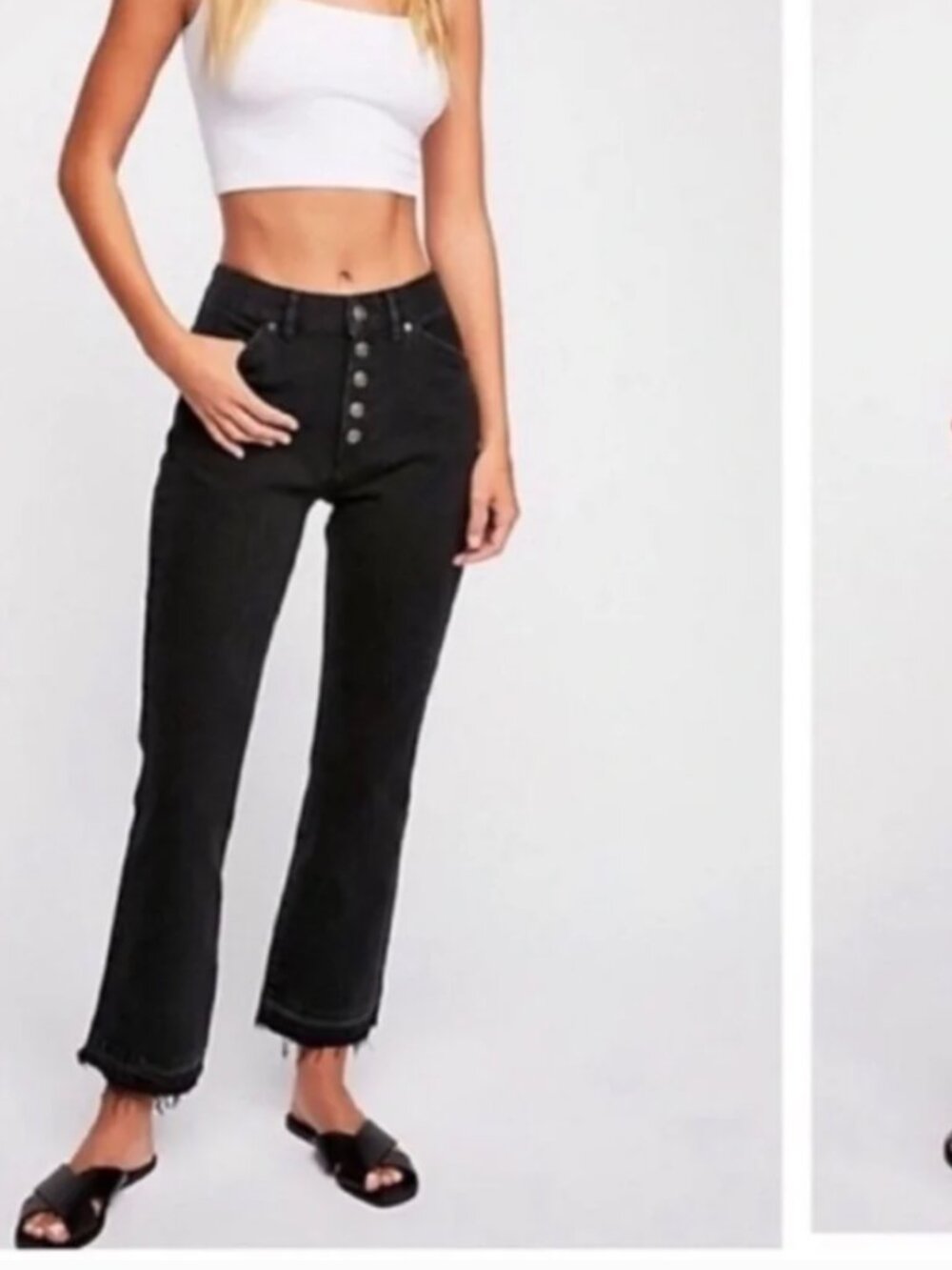 FP We The Free Exposed Button Fly Raw Hem Ankle Cropped Flare Jeans - Size 29